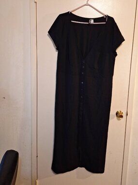 H&M Black Button Front Midi Dress – XL – Casual Short Sleeve
